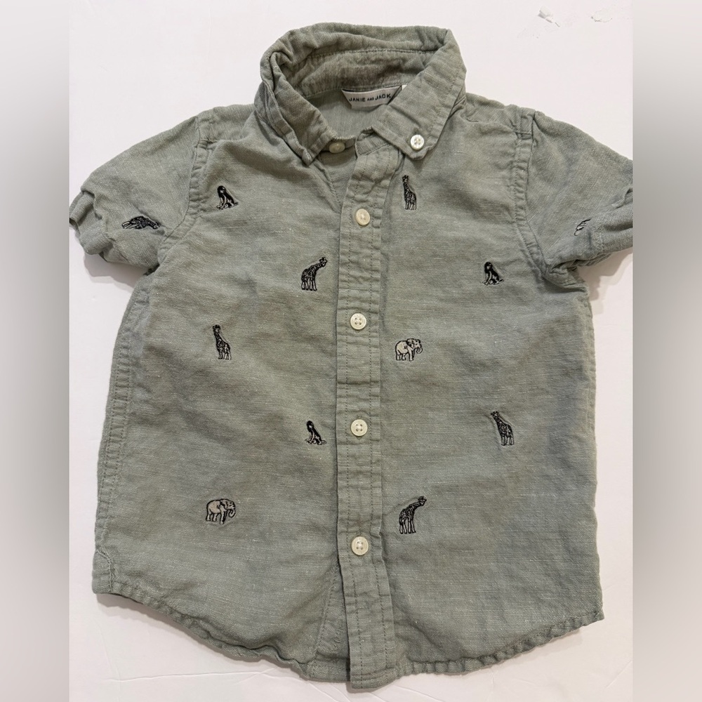 Janie and jack animal embroidered button collared shirt.